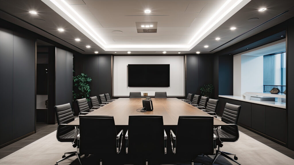A Contemporary And Minimalist Conference Room With Sleek Furnis